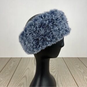 Surell Rex Rabbit Faux Fur Knit Stretch Headband OS Navy Blue $65